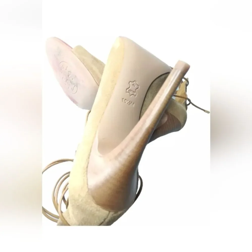 Tory Burch Jakey Gladiator Heels Tan Suede Caged Shoes Size 10.5 M